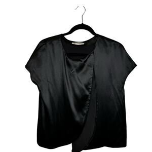 Ports 1961 Black Short Sleeve Crewneck Silk Drape Blouse Womens 4